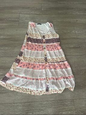 Women’s Pink Floral Tiered Button-Front Dress
